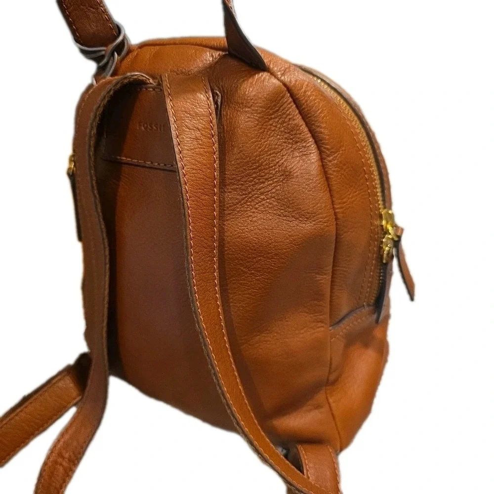 Fossil Megan Brown Leather Mini Small Backpack Zipper Pockets 10.5 X 9 X 4
